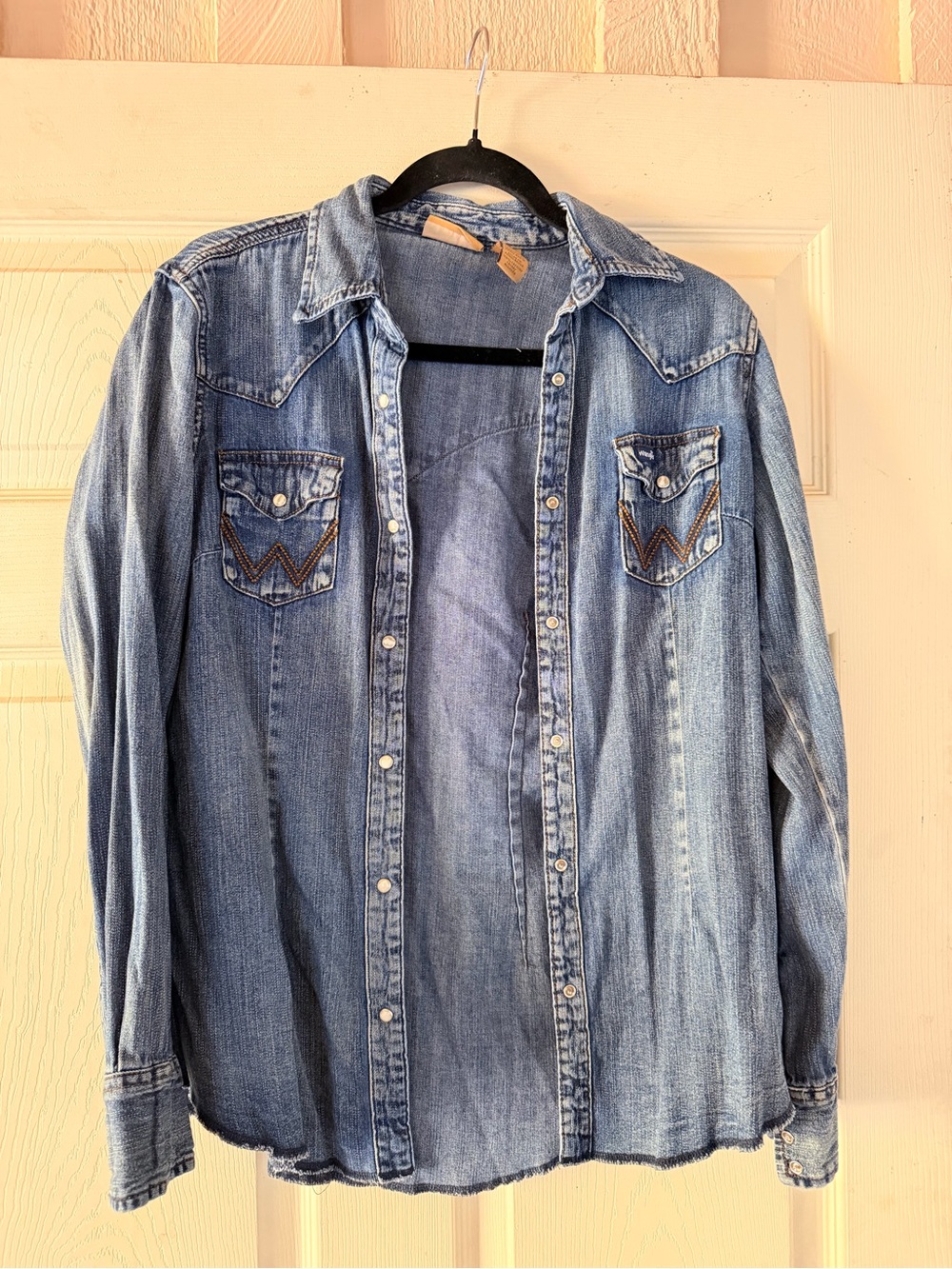 Wrangler Western Denim Pearl Snap Shirt Womens Small